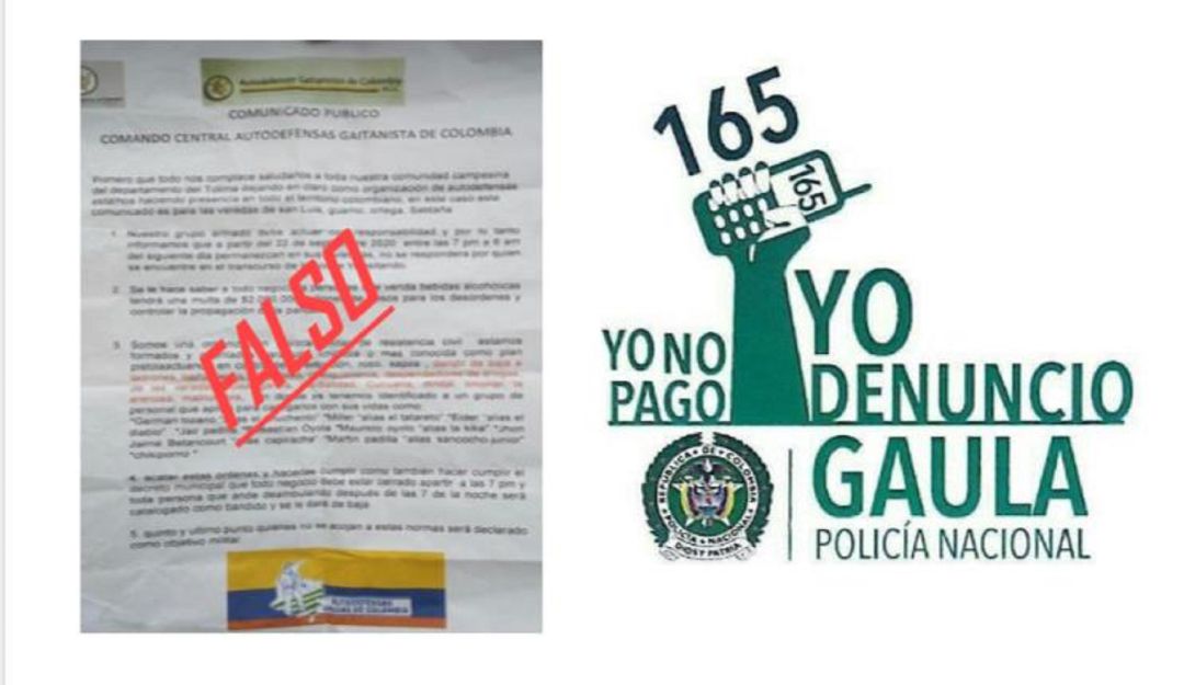 Tolima Policía Ibagué: Autoridades desmiente que
panfleto sea de las autodefensas