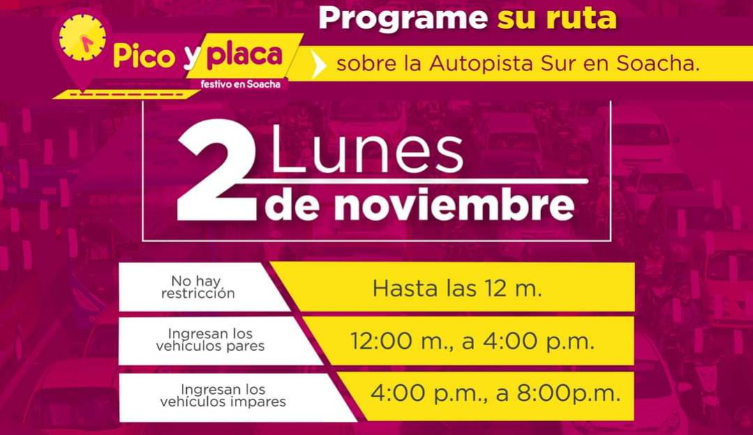 Pico y placa en Soacha: Tenga en cuenta el "Pico y placa" en Soacha por el puente festivo