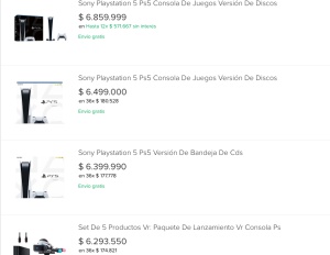 Precios del Play5. Precios del Play5.