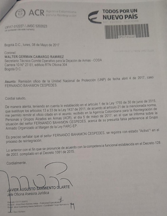 ARN advirtió a Fiscalía sobre falso testigo ARN advirtió a Fiscalía sobre falso testigo