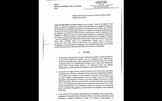 Gobernador del Magdalena pide a Fiscalía ser reconocido como víctima Gobernador del Magdalena pide a Fiscalía ser reconocido como víctima