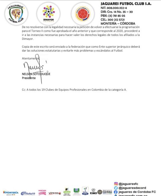 Fútbol colombiano: Jaguares de Córdoba califica como injusto fixture de la Liga Colombiana Fútbol colombiano: Jaguares de Córdoba califica como injusto fixture de la Liga Colombiana