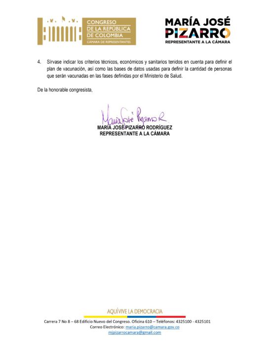 Vacuna Coronavirus Colombia: Congresista pide que sea pública información sobre adquisición de vacuna Vacuna Coronavirus Colombia: Congresista pide que sea pública información sobre adquisición de vacuna
