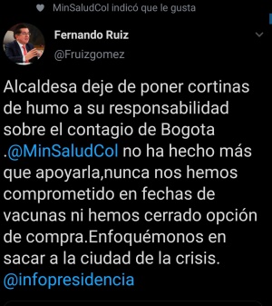 Respuesta del ministro de salud a Claudia López. Respuesta del ministro de salud a Claudia López.