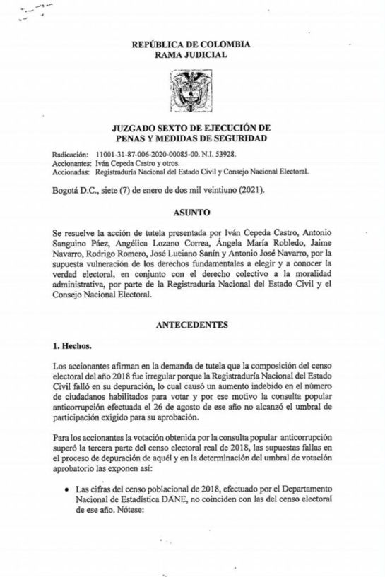 Consulta anticorrupción: Niegan tutela que pretendía revivir Consulta Anticorrupción Consulta anticorrupción: Niegan tutela que pretendía revivir Consulta Anticorrupción
