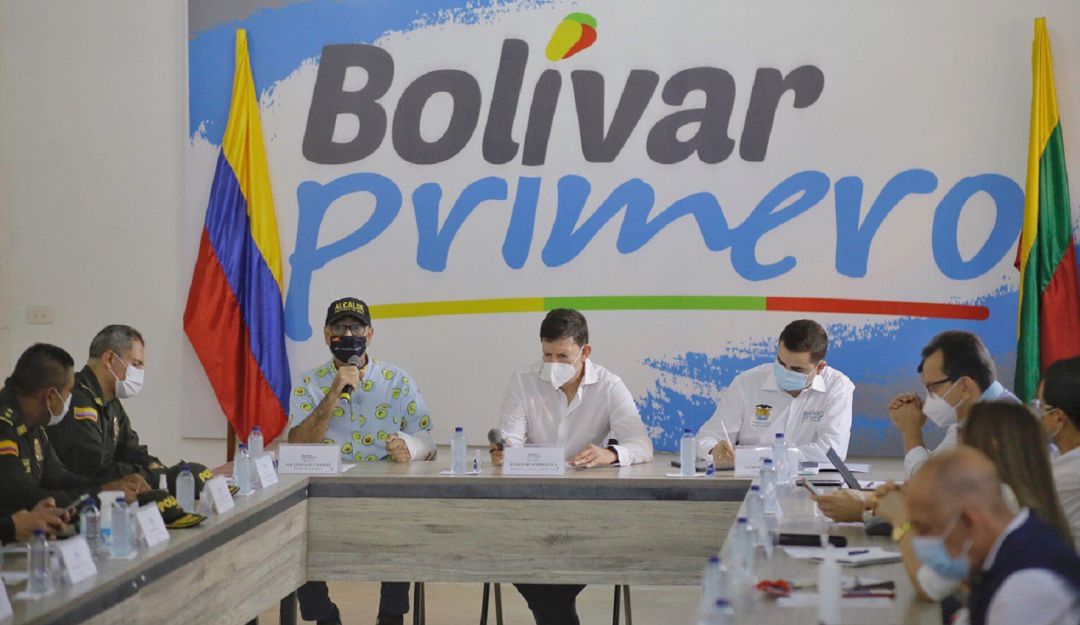 William Dau, alcalde de Cartagena; ministro de Justicia, Wilson Ruiz y el gobernador de Bolívar Vicente Blel
