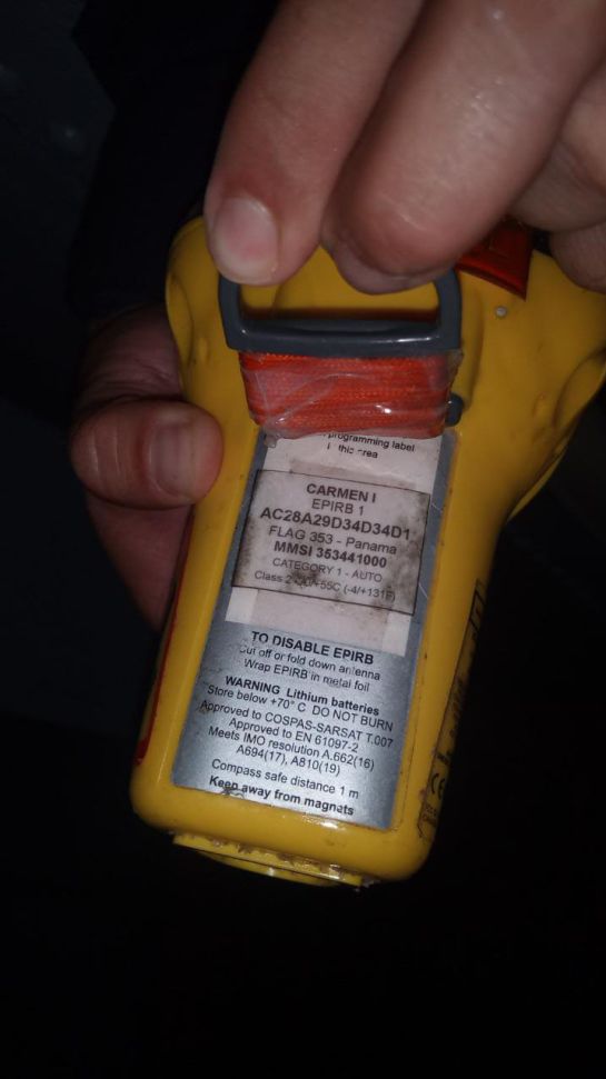 Radiobaliza de emergencia que corresponde al número de identificación del sistema móvil marino del buque CARMEN I. Radiobaliza de emergencia que corresponde al número de identificación del sistema móvil marino del buque CARMEN I.