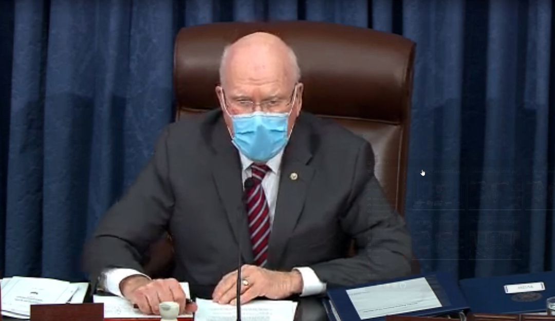 El senador democrata Patrick Leahy durante la segunda sesión del juicio político a Donald Trump.