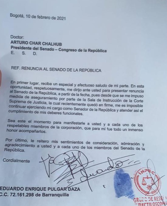 Carta presentada por Eduardo Pulgar Carta presentada por Eduardo Pulgar