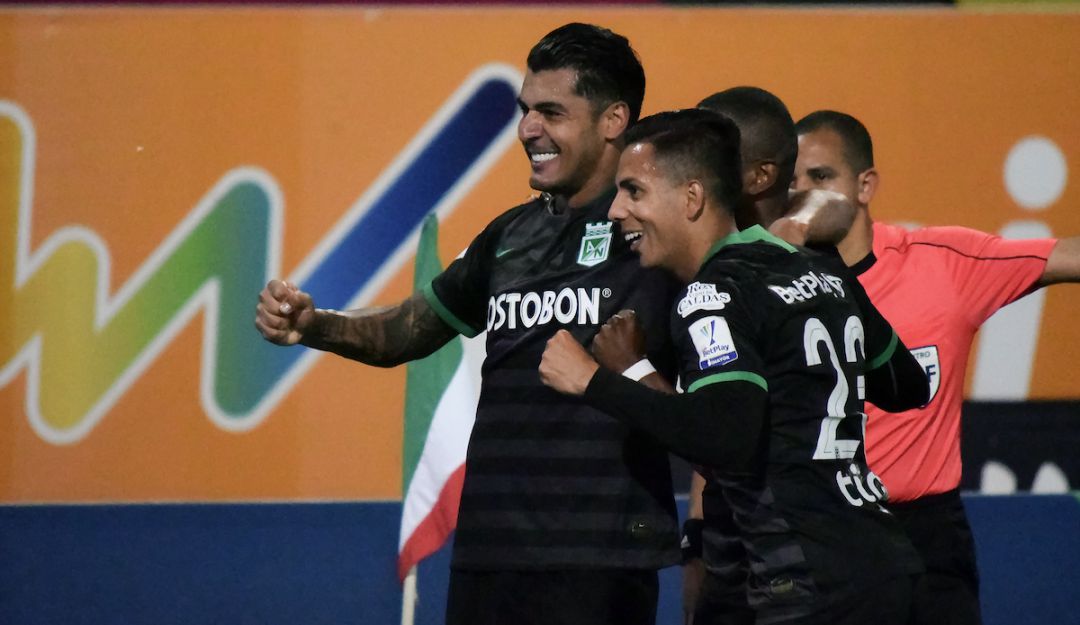 Jefferson Duque celebra el gol que le dio el triunfo a Atlético Nacional ante el Once Caldas.