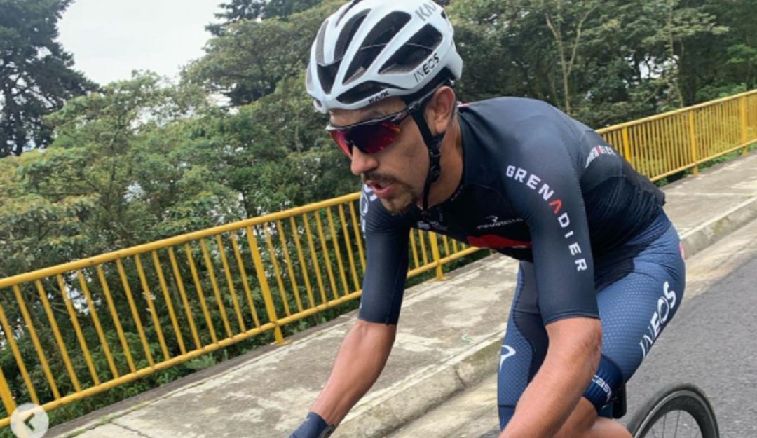 Daniel Felipe Martínez en su primer entrenamiento como corredor del Ineos.