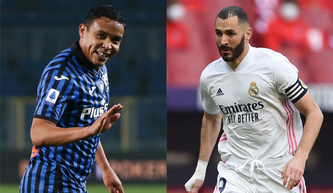 Luis Muriel jugador del Atalanta y Karim Benzema del Real Madrid