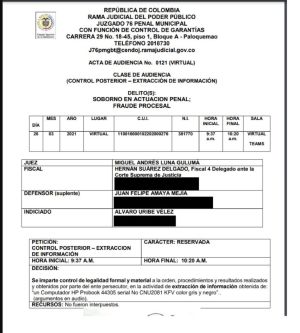 Juez legalizó información del computador del testigo Monsalve Juez legalizó información del computador del testigo Monsalve