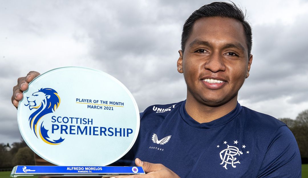 Alfredo Morelos marcó tres goles con Rangers en la Liga durante el mes de marzo.