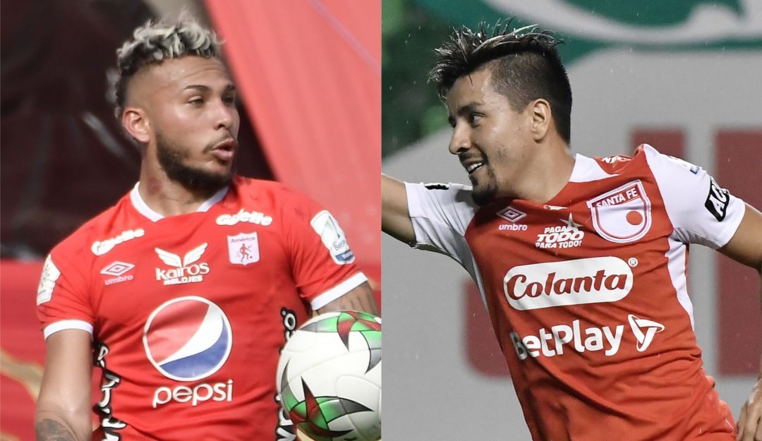 Duván Vergara (América de Cali) y Sherman Cardenas (Santa Fe)