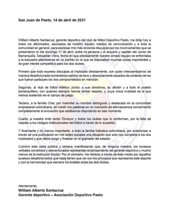 Gerente deportivo del Pasto. Gerente deportivo del Pasto.