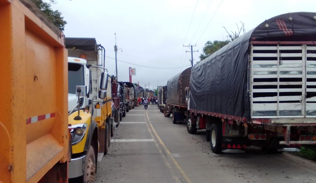 45 camiones están ubicados en el kilómetro 2 a la salida de San José del Guaviare hacia Villavicencio