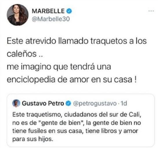 Marbelle arremete contra Gustavo Petro Marbelle arremete contra Gustavo Petro