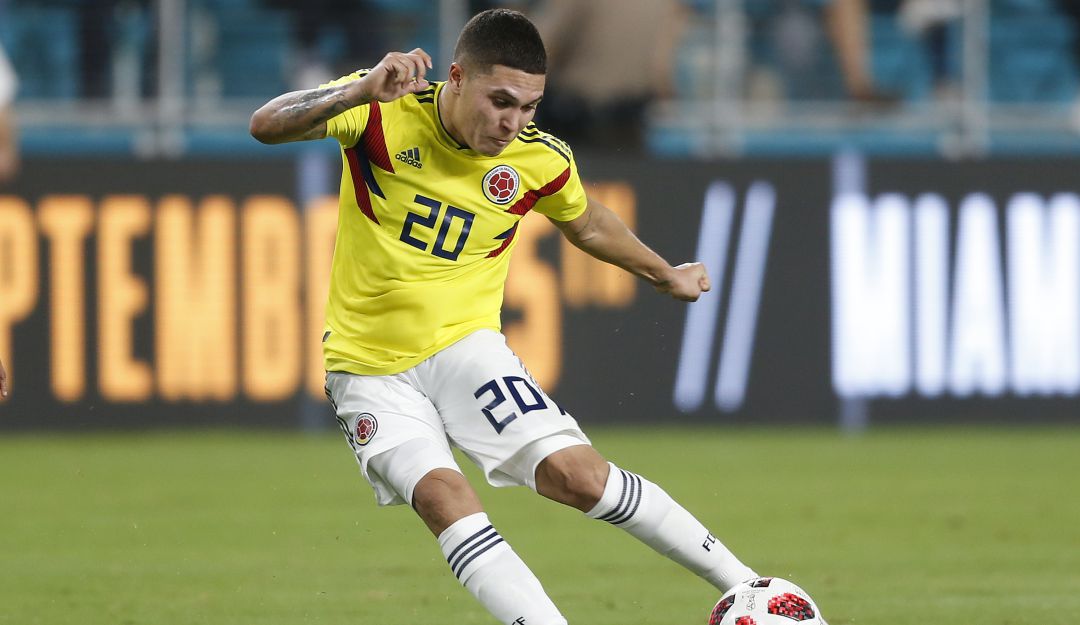 Juan Fernando Quintero en un partido con la Selección Colombia en 2018 Juan Fernando Quintero en un partido con la Selección Colombia en 2018