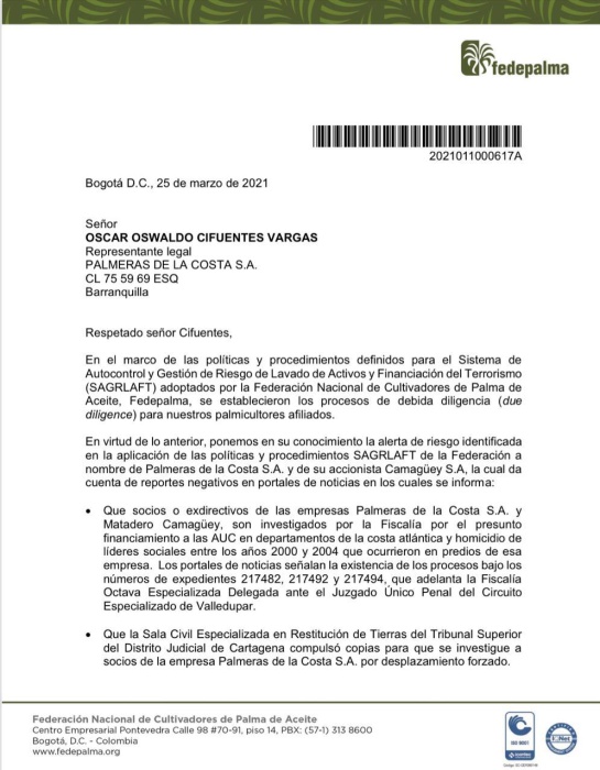 Fedepalma indaga por procesos penales de Palmeras de la Costa Fedepalma indaga por procesos penales de Palmeras de la Costa