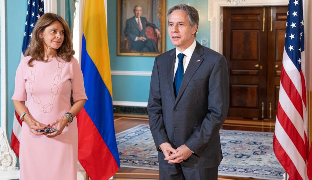 La vicepresidenta y canciller, Marta Lucía Ramírez, durante su reunión con el secretario de Estado, Antony Blinken. La vicepresidenta y canciller, Marta Lucía Ramírez, durante su reunión con el secretario de Estado, Antony Blinken.