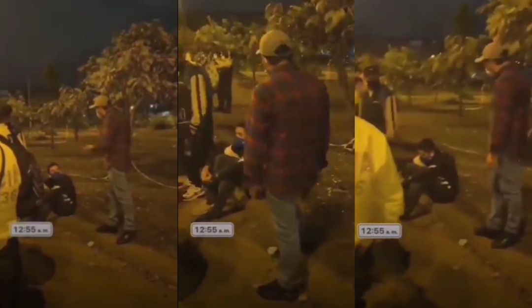 Padre reprende a su hijo por estar protestando en Bogotá Padre reprende a su hijo por estar protestando en Bogotá