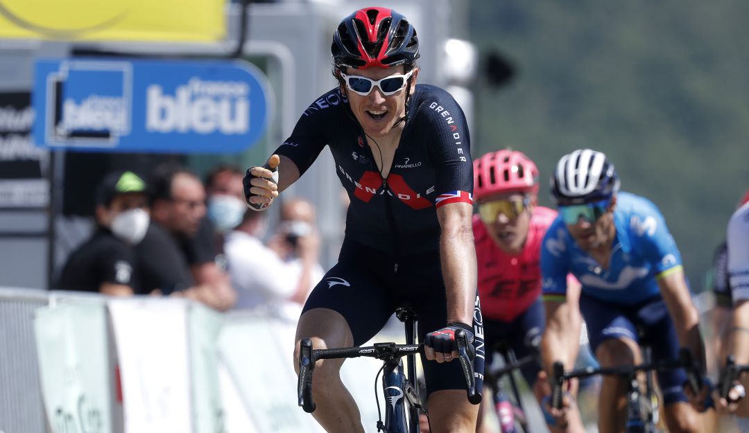 Geraint Thomas festeja su victoria en la quinta etapa del Dauphiné. Geraint Thomas festeja su victoria en la quinta etapa del Dauphiné.
