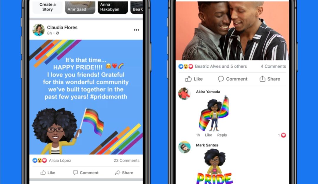 Interfaz de la red social Facebook alusiva al Orgullo LGTBQ+ Interfaz de la red social Facebook alusiva al Orgullo LGTBQ+