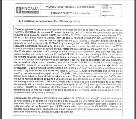 La Fiscalía llamó a juicio a la mamá y al padrastro de la niña Sara Sofía La Fiscalía llamó a juicio a la mamá y al padrastro de la niña Sara Sofía