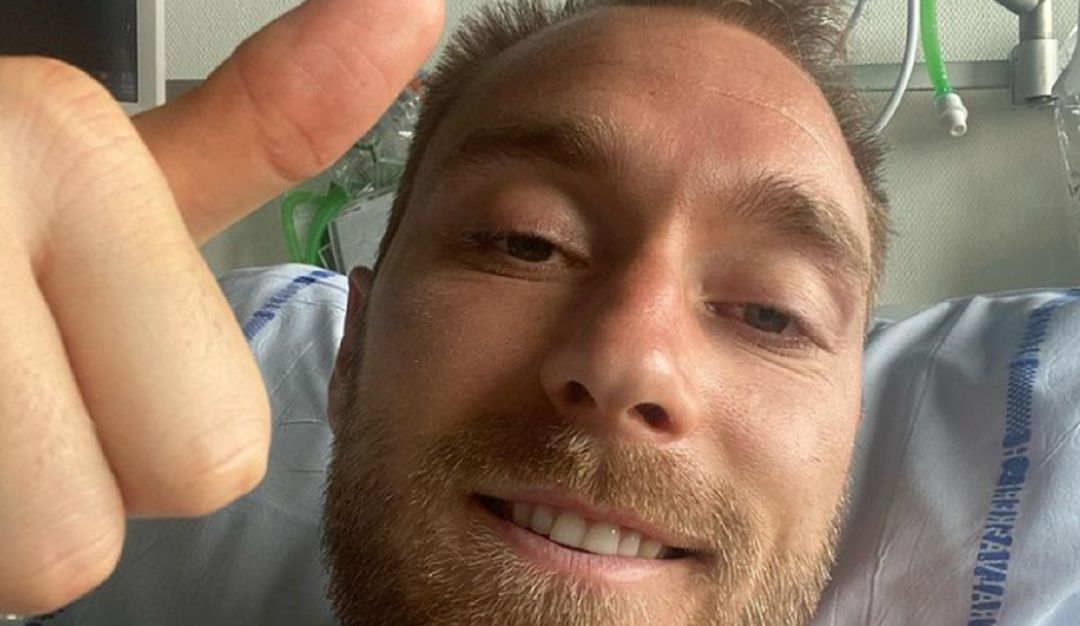 Christian Eriksen desde el hospital en el que se encuentra internado en Dinamarca. Christian Eriksen desde el hospital en el que se encuentra internado en Dinamarca.