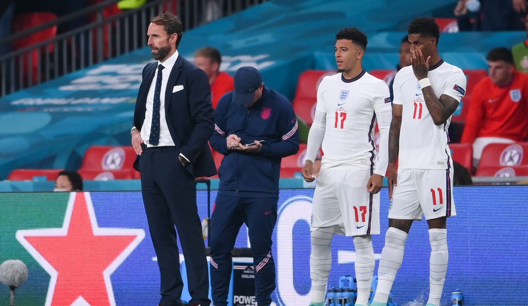 Gareth Southgate, Jadon Sancho y Marcus Rashford Gareth Southgate, Jadon Sancho y Marcus Rashford