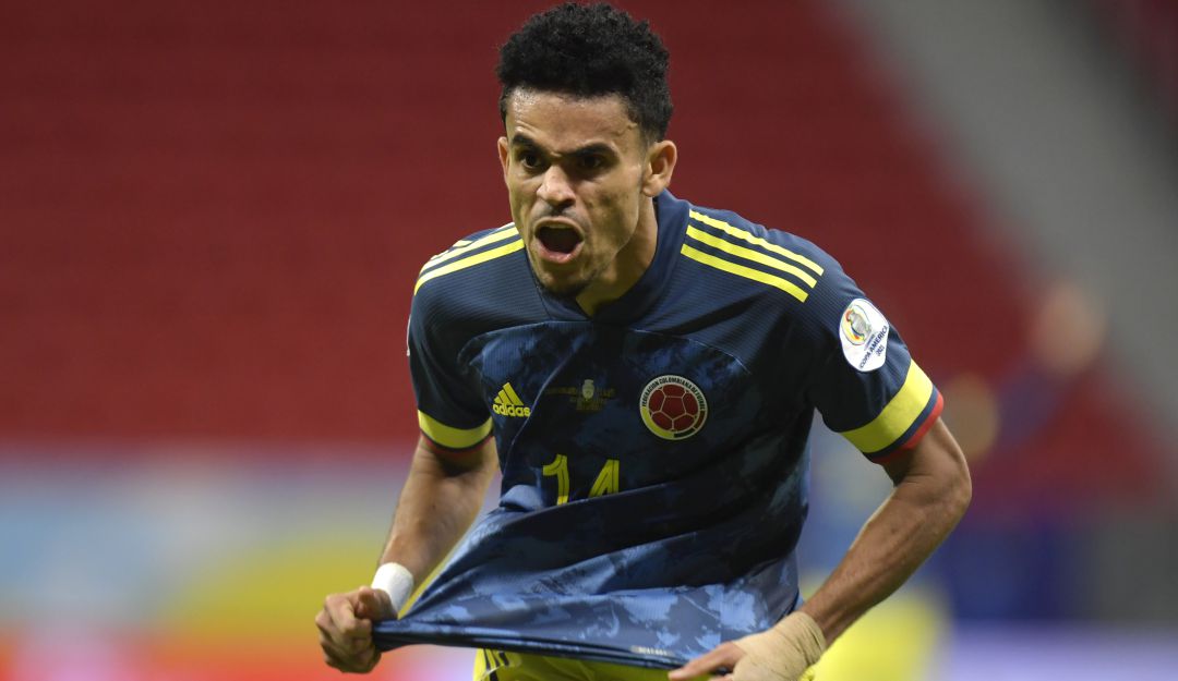 Luis Díaz festeja su golazo ante Perú para que Colombia ganara el tercer puesto de la Copa América. Luis Díaz festeja su golazo ante Perú para que Colombia ganara el tercer puesto de la Copa América.