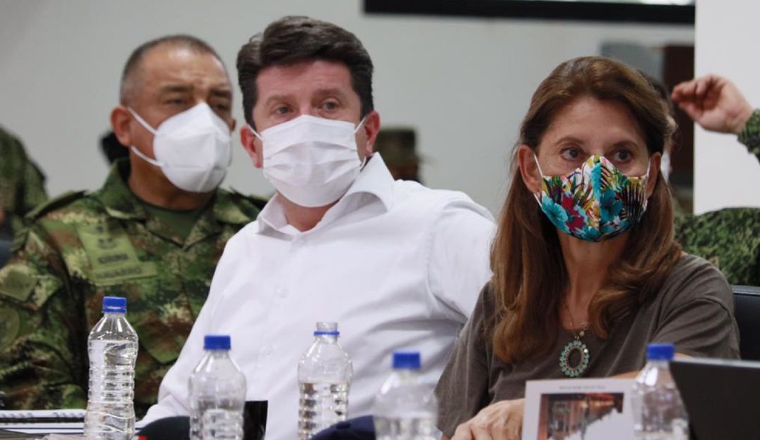 De izquierda a derecha: comandante de las FF.MM., general Luis Navarro; ministro de Defensa, Diego Molano, y la vicepresidente y canciller, Martha Lucía Ramírez. De izquierda a derecha: comandante de las FF.MM., general Luis Navarro; ministro de Defensa, Diego Molano, y la vicepresidente y canciller, Martha Lucía Ramírez.