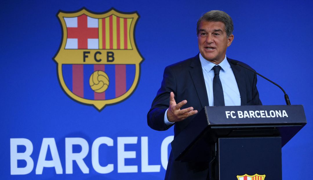 Joan Laporta en conferencia de prensa en 2021 Joan Laporta en conferencia de prensa en 2021