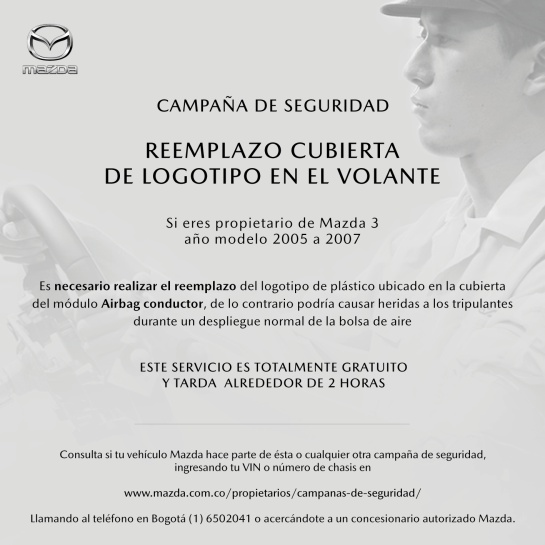 Airbag Mazda: Inició campaña de seguridad en Mazda para cambios de Airbag Airbag Mazda: Inició campaña de seguridad en Mazda para cambios de Airbag