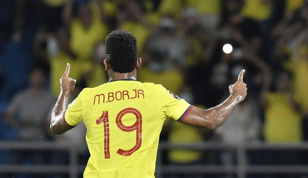Miguel Borja con la Selección Colombia ante Chile en 2021 Miguel Borja con la Selección Colombia ante Chile en 2021