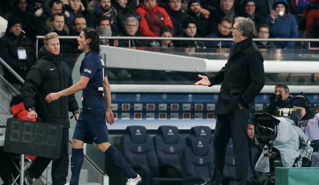 Edinson Cavani y Laurent Blanc en el PSG Edinson Cavani y Laurent Blanc en el PSG