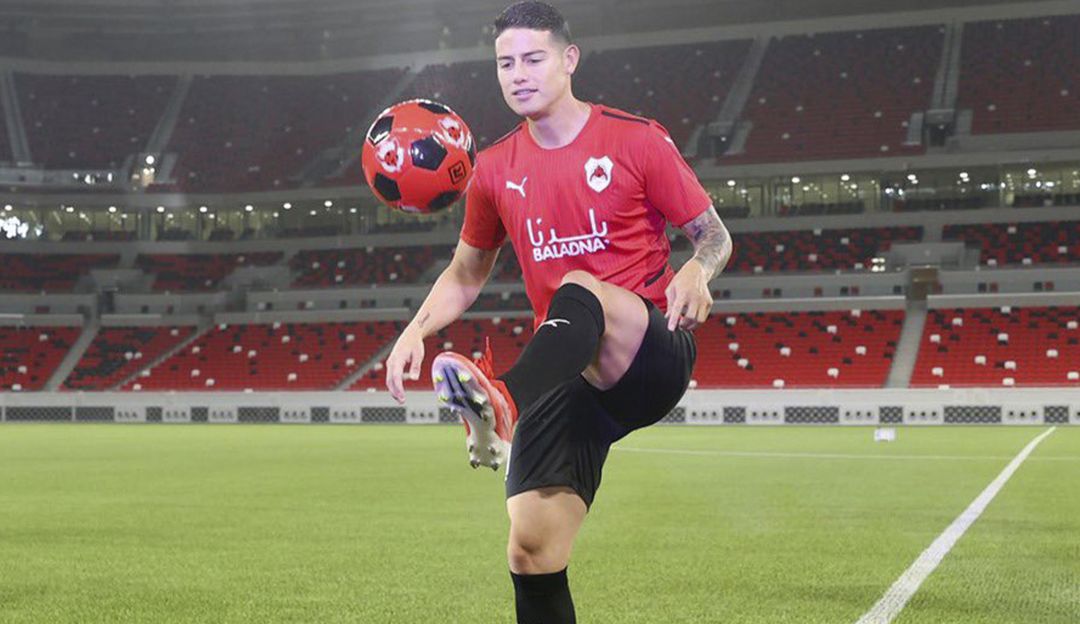 James Rodríguez en su presentación con el Al-Rayyan en 2021 James Rodríguez en su presentación con el Al-Rayyan en 2021