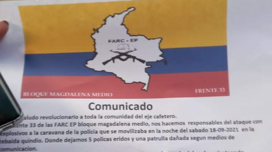 Autoridades desvirtúan información de FARC en panfleto en La Tebaida
