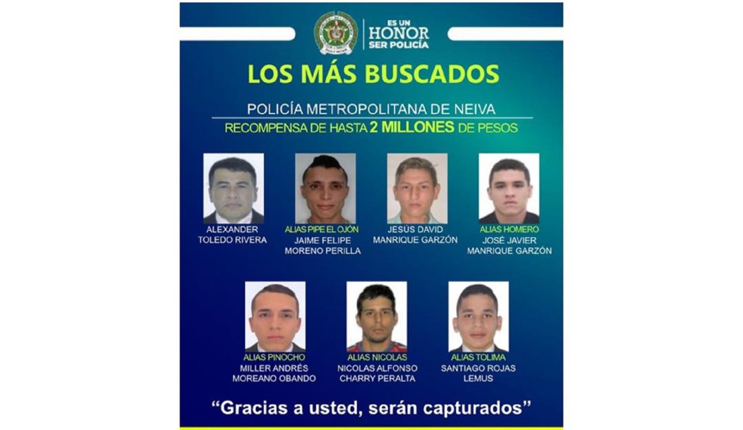 Cartel de los más buscado por homicidio en Neiva. Cartel de los más buscado por homicidio en Neiva.