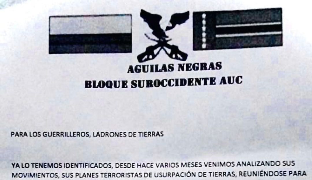 Líderes amenazados en panfleto Líderes amenazados en panfleto