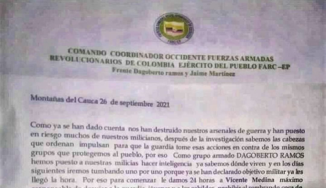 Amanazas de las disidencias de las Farc Amanazas de las disidencias de las Farc