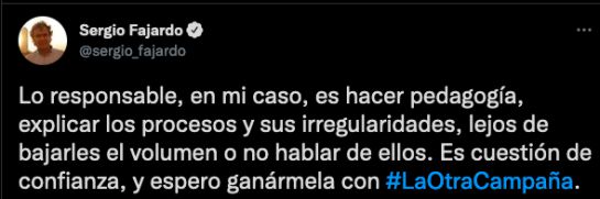 Captura de pantalla del trino de Sergio Fajardo Captura de pantalla del trino de Sergio Fajardo
