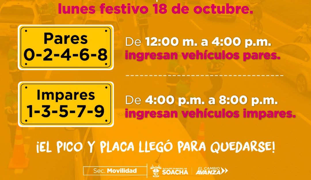 Este lunes festivo habrá pico y placa sobre la autopista sur para el retorno Este lunes festivo habrá pico y placa sobre la autopista sur para el retorno