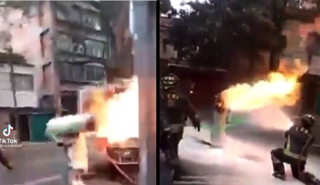 Bombero mexicano arriesgó su vida para evitar explosión de cilindro de gas Bombero mexicano arriesgó su vida para evitar explosión de cilindro de gas