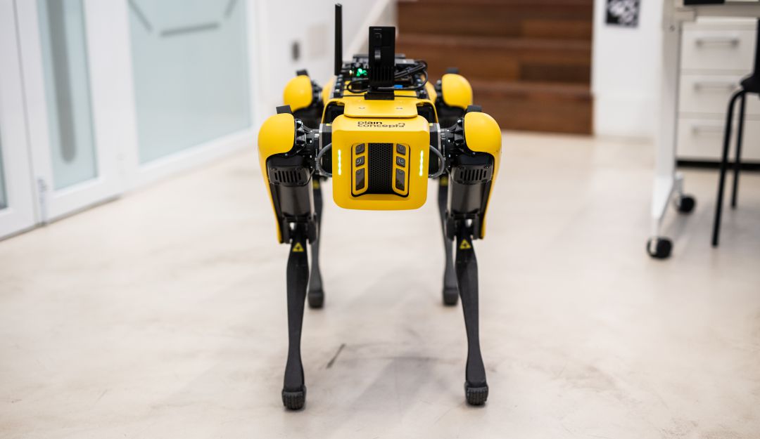 Muestra del perro robot Spoc de Boston Dynamics en el Auditorio oficinas de Plain Concepts Muestra del perro robot Spoc de Boston Dynamics en el Auditorio oficinas de Plain Concepts