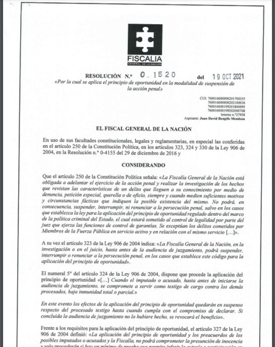 Principio de oportunidad al testigo Juan David Rengifo Principio de oportunidad al testigo Juan David Rengifo