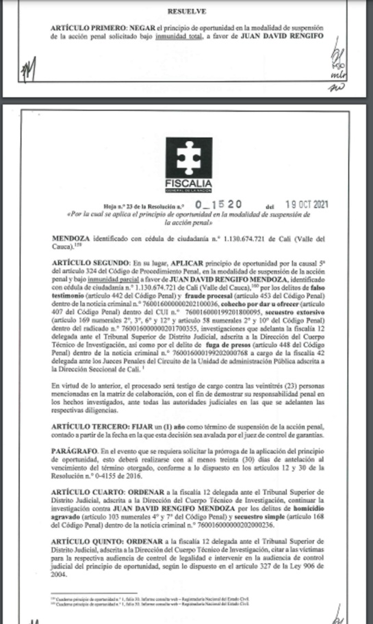 Principio de oportunidad al testigo Juan David Rengifo Principio de oportunidad al testigo Juan David Rengifo