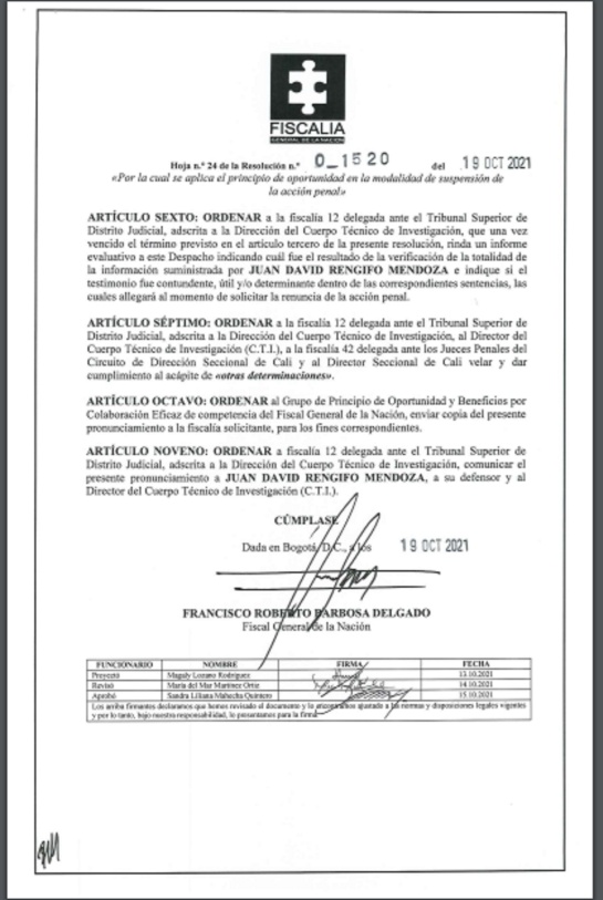 Principio de oportunidad al testigo Juan David Rengifo Principio de oportunidad al testigo Juan David Rengifo