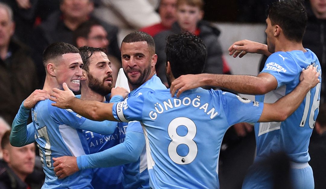Celebración del Manchester City en la victoria del derbi de Manchester. Celebración del Manchester City en la victoria del derbi de Manchester.